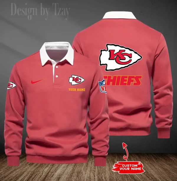 Kansas City Chiefs Long Sleeve Men's Golf Polo Shirt SPTLSMGPS016