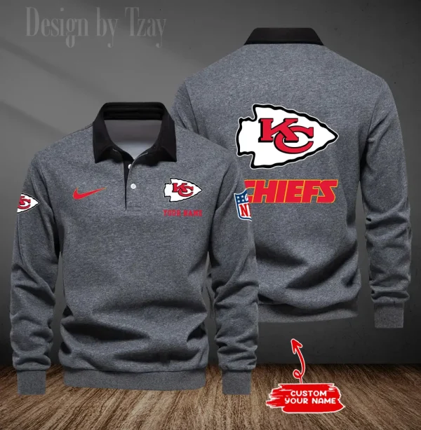Kansas City Chiefs Long Sleeve Men's Golf Polo Shirt SPTLSMGPS016 - Image 3