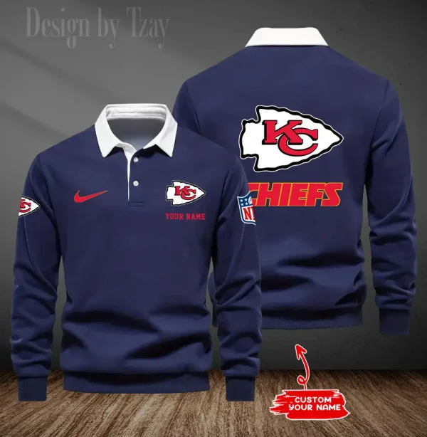 Kansas City Chiefs Long Sleeve Men's Golf Polo Shirt SPTLSMGPS016 - Image 4
