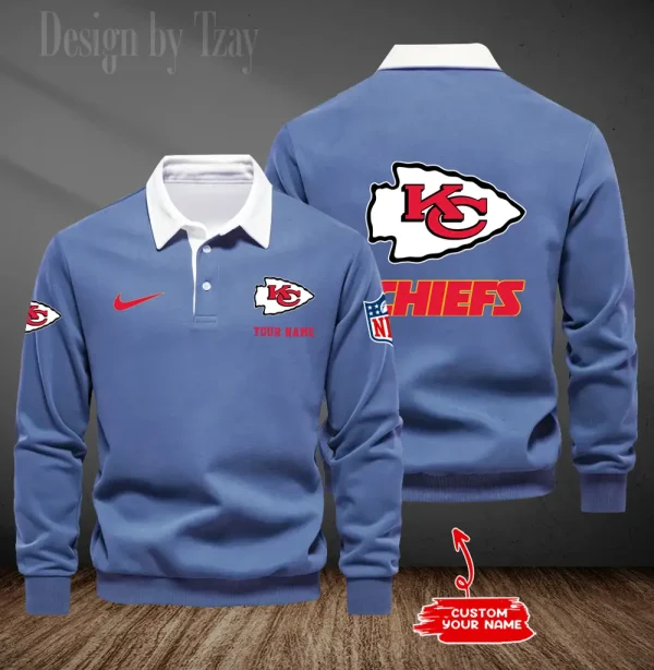 Kansas City Chiefs Long Sleeve Men's Golf Polo Shirt SPTLSMGPS016 - Image 5