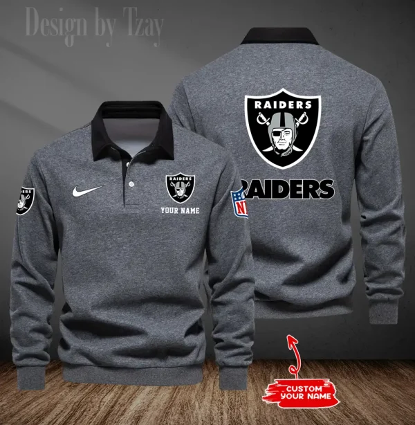 Las Vegas Raiders Long Sleeve Men's Golf Polo Shirt SPTLSMGPS017 - Image 5