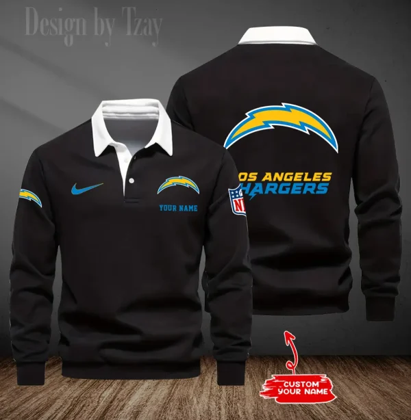 Los Angeles Chargers Long Sleeve Men's Golf Polo Shirt SPTLSMGPS018 - Image 2
