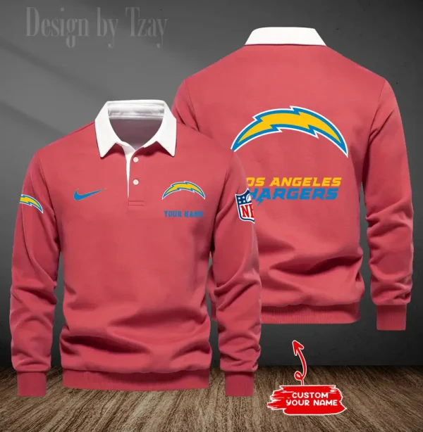 Los Angeles Chargers Long Sleeve Men's Golf Polo Shirt SPTLSMGPS018 - Image 3