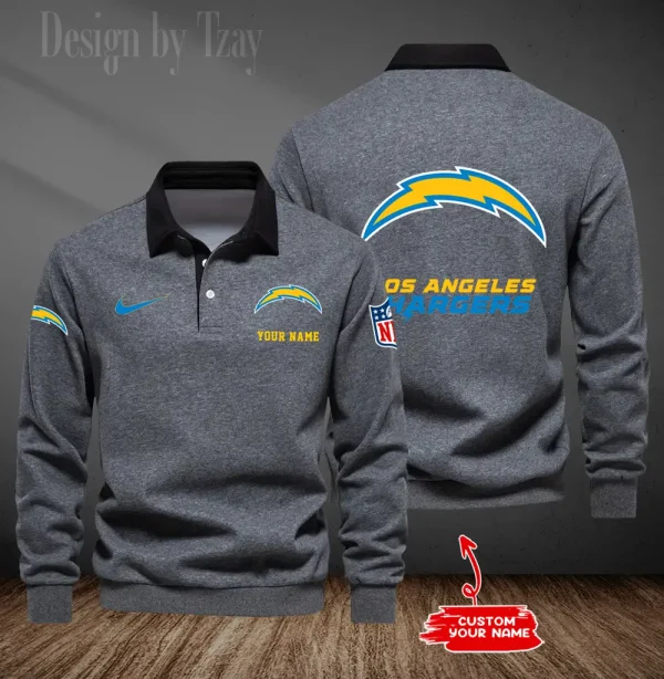 Los Angeles Chargers Long Sleeve Men's Golf Polo Shirt SPTLSMGPS018 - Image 4