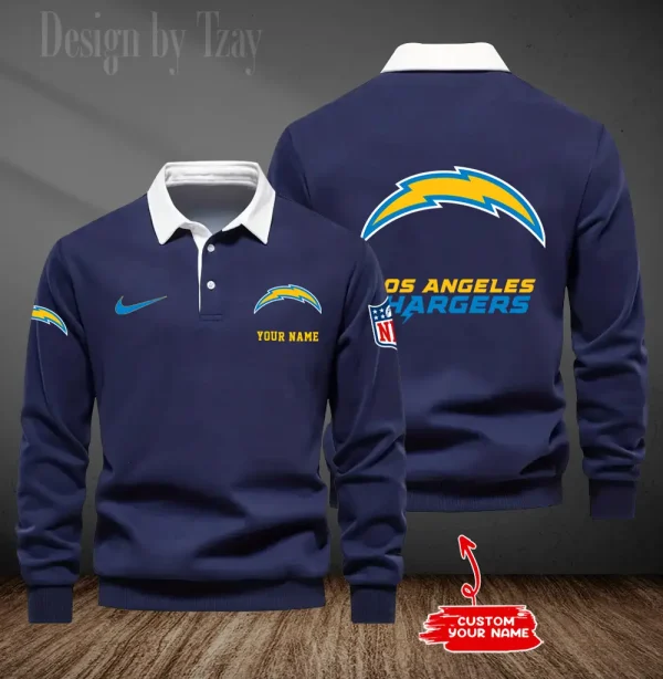 Los Angeles Chargers Long Sleeve Men's Golf Polo Shirt SPTLSMGPS018 - Image 5