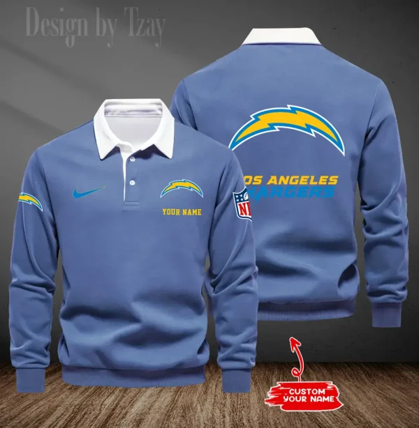 Los Angeles Chargers Long Sleeve Men's Golf Polo Shirt SPTLSMGPS018 - Image 6