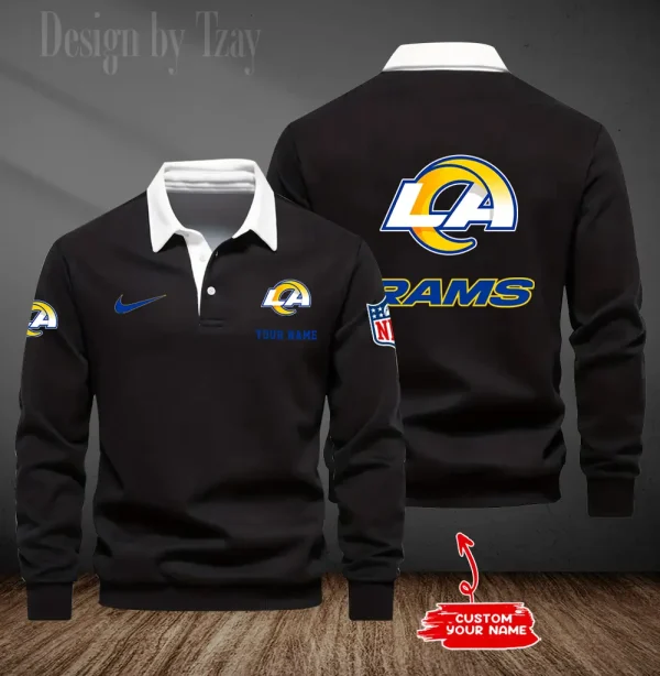 Los Angeles Rams Long Sleeve Men's Golf Polo Shirt SPTLSMGPS019 - Image 2