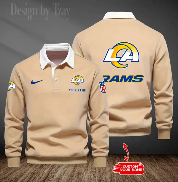 Los Angeles Rams Long Sleeve Men's Golf Polo Shirt SPTLSMGPS019 - Image 3