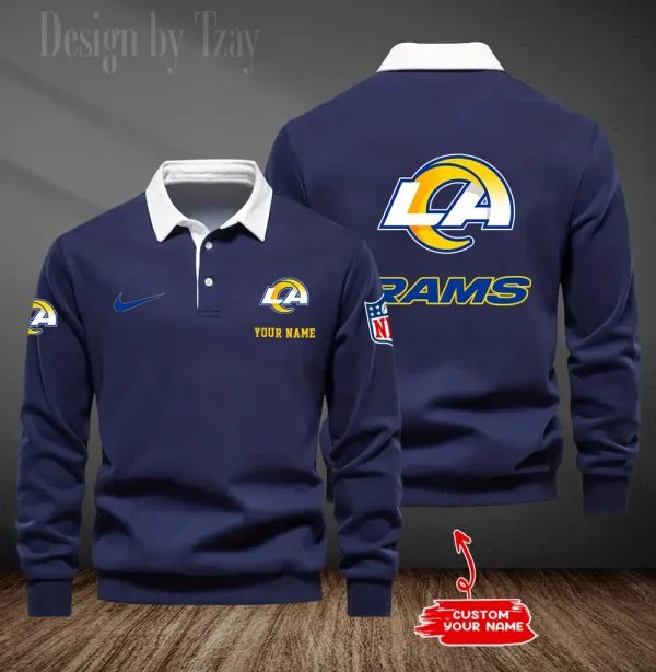 Los Angeles Rams Long Sleeve Men's Golf Polo Shirt SPTLSMGPS019 - Image 4