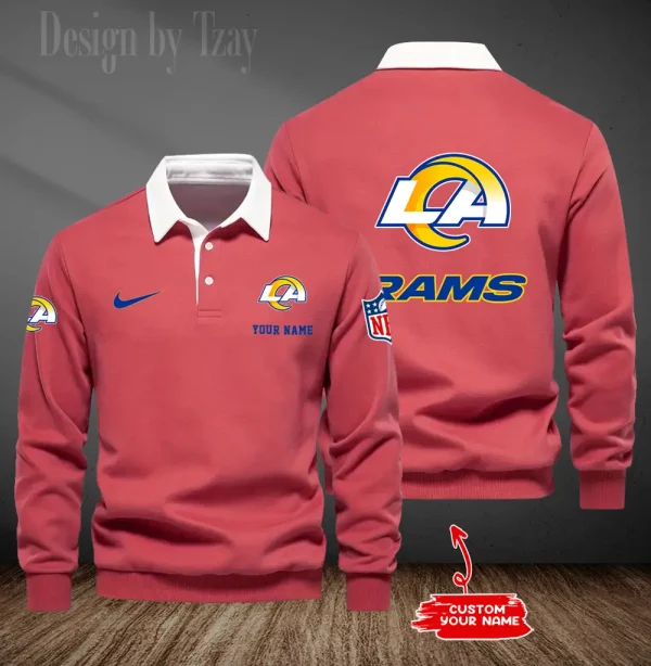 Los Angeles Rams Long Sleeve Men's Golf Polo Shirt SPTLSMGPS019 - Image 5