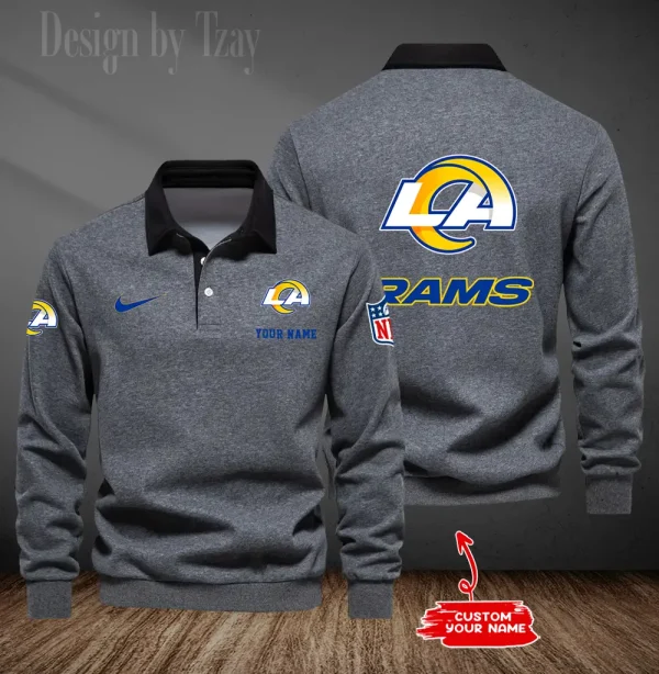 Los Angeles Rams Long Sleeve Men's Golf Polo Shirt SPTLSMGPS019 - Image 6