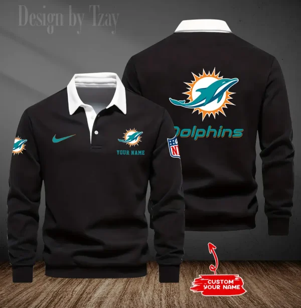 Miami Dolphins Long Sleeve Men's Golf Polo Shirt SPTLSMGPS020 - Image 2
