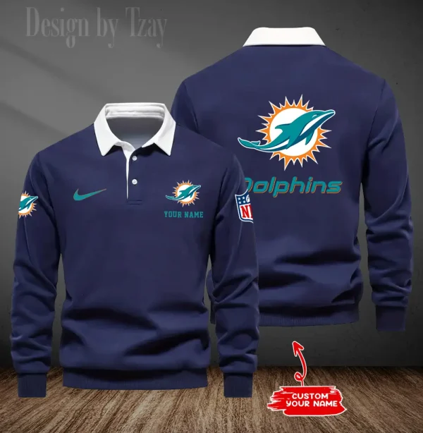 Miami Dolphins Long Sleeve Men's Golf Polo Shirt SPTLSMGPS020 - Image 3