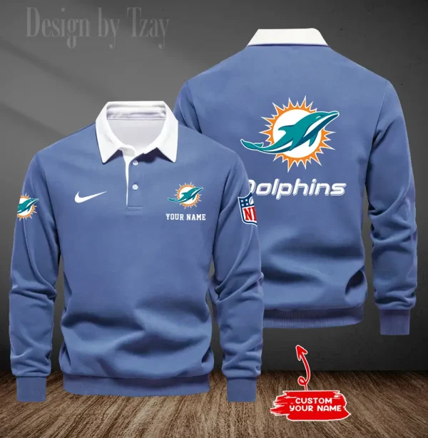 Miami Dolphins Long Sleeve Men's Golf Polo Shirt SPTLSMGPS020 - Image 4