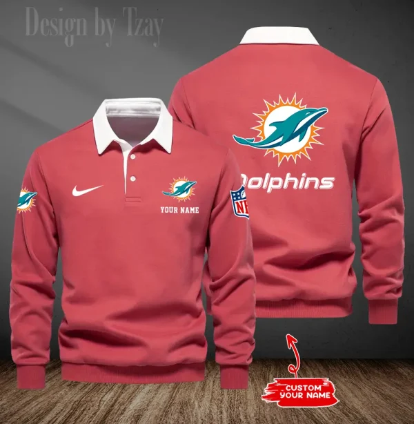Miami Dolphins Long Sleeve Men's Golf Polo Shirt SPTLSMGPS020 - Image 5