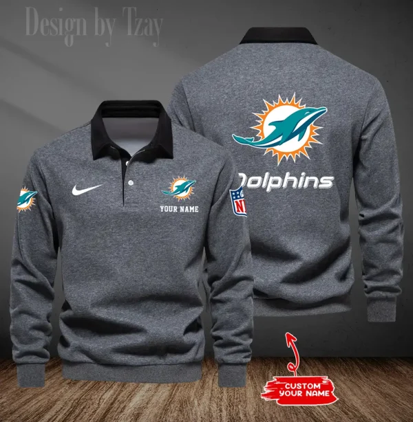 Miami Dolphins Long Sleeve Men's Golf Polo Shirt SPTLSMGPS020 - Image 6