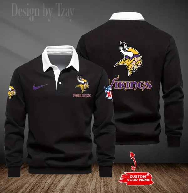 Minnesota Vikings Long Sleeve Men's Golf Polo Shirt SPTLSMGPS021 - Image 2