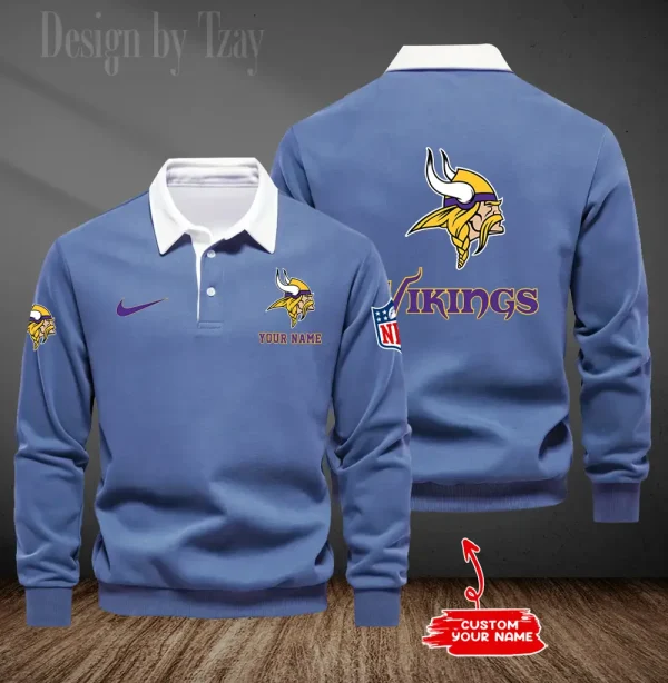 Minnesota Vikings Long Sleeve Men's Golf Polo Shirt SPTLSMGPS021 - Image 4