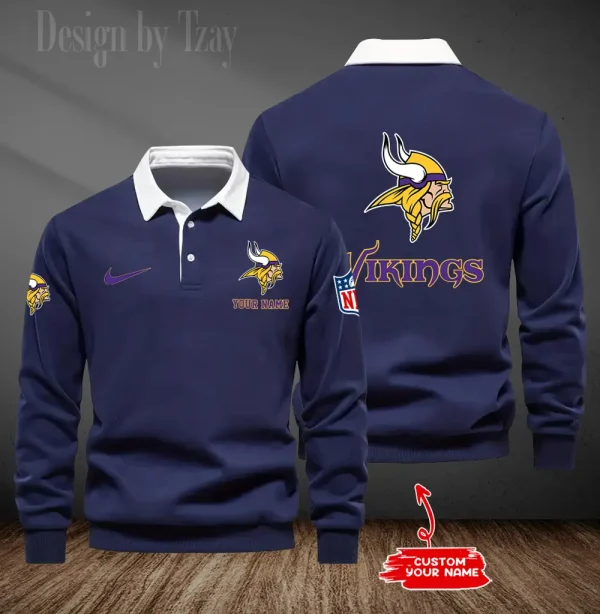 Minnesota Vikings Long Sleeve Men's Golf Polo Shirt SPTLSMGPS021 - Image 5