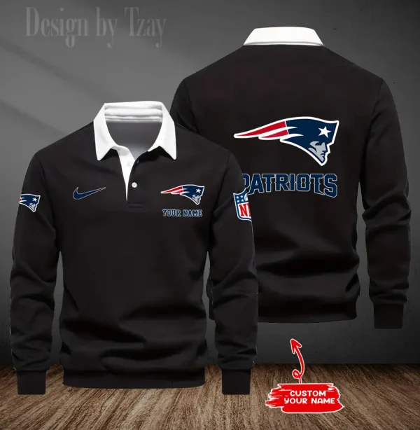 New England Patriots Long Sleeve Men's Golf Polo Shirt SPTLSMGPS022 - Image 2