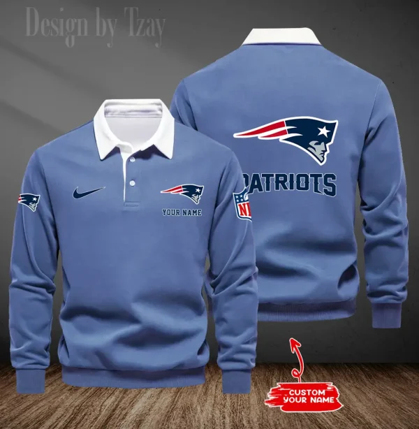 New England Patriots Long Sleeve Men's Golf Polo Shirt SPTLSMGPS022 - Image 4