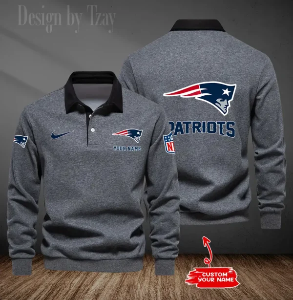 New England Patriots Long Sleeve Men's Golf Polo Shirt SPTLSMGPS022