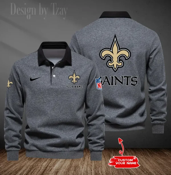 New Orleans Saints Long Sleeve Men's Golf Polo Shirt SPTLSMGPS023 - Image 4