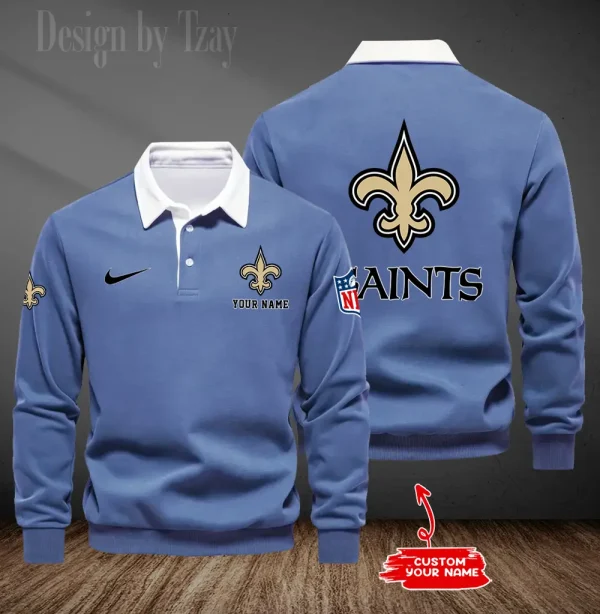 New Orleans Saints Long Sleeve Men's Golf Polo Shirt SPTLSMGPS023 - Image 5