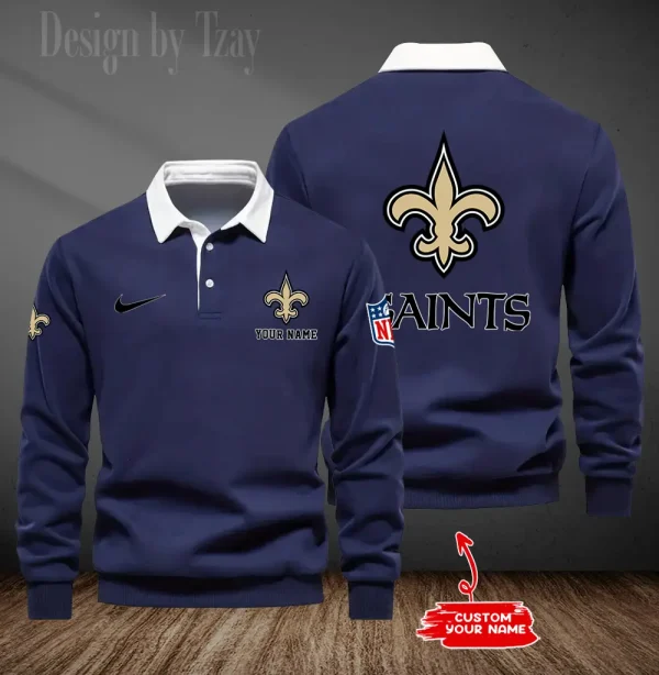 New Orleans Saints Long Sleeve Men's Golf Polo Shirt SPTLSMGPS023 - Image 6