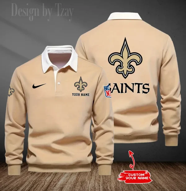 New Orleans Saints Long Sleeve Men's Golf Polo Shirt SPTLSMGPS023