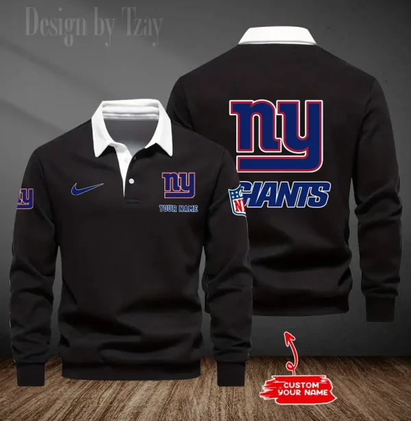 New York Giants Long Sleeve Men's Golf Polo Shirt SPTLSMGPS024 - Image 2