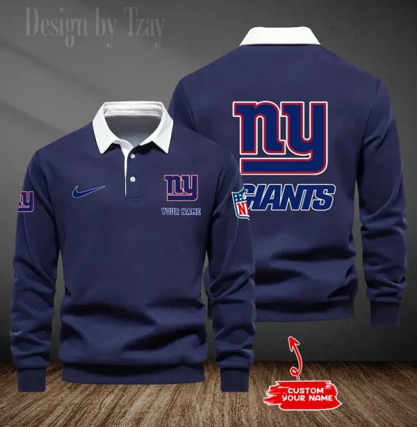 New York Giants Long Sleeve Men's Golf Polo Shirt SPTLSMGPS024