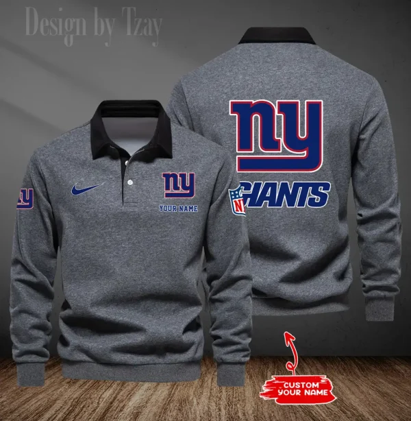 New York Giants Long Sleeve Men's Golf Polo Shirt SPTLSMGPS024 - Image 3