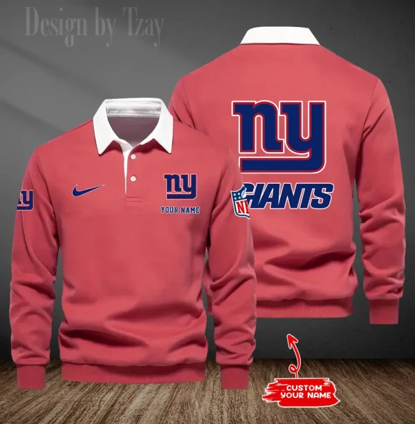 New York Giants Long Sleeve Men's Golf Polo Shirt SPTLSMGPS024 - Image 4
