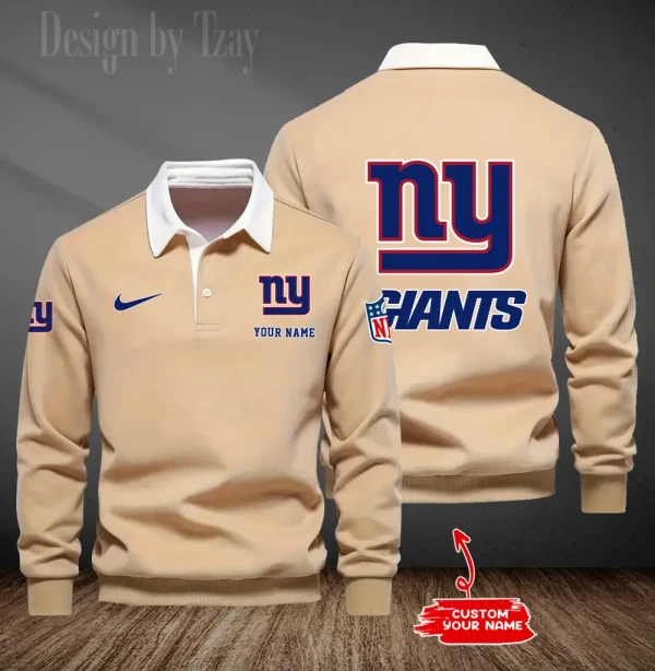 New York Giants Long Sleeve Men's Golf Polo Shirt SPTLSMGPS024 - Image 5