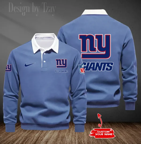 New York Giants Long Sleeve Men's Golf Polo Shirt SPTLSMGPS024 - Image 6