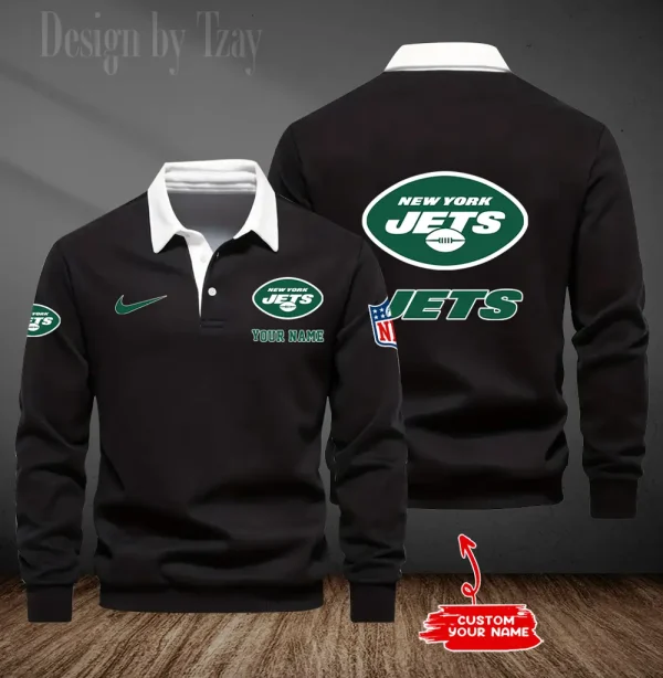 New York Jets Long Sleeve Men's Golf Polo Shirt SPTLSMGPS025 - Image 3