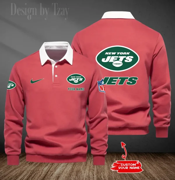 New York Jets Long Sleeve Men's Golf Polo Shirt SPTLSMGPS025 - Image 4