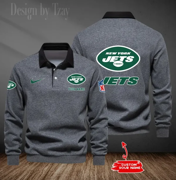 New York Jets Long Sleeve Men's Golf Polo Shirt SPTLSMGPS025 - Image 2