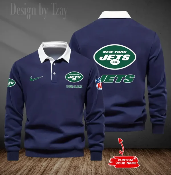 New York Jets Long Sleeve Men's Golf Polo Shirt SPTLSMGPS025 - Image 5