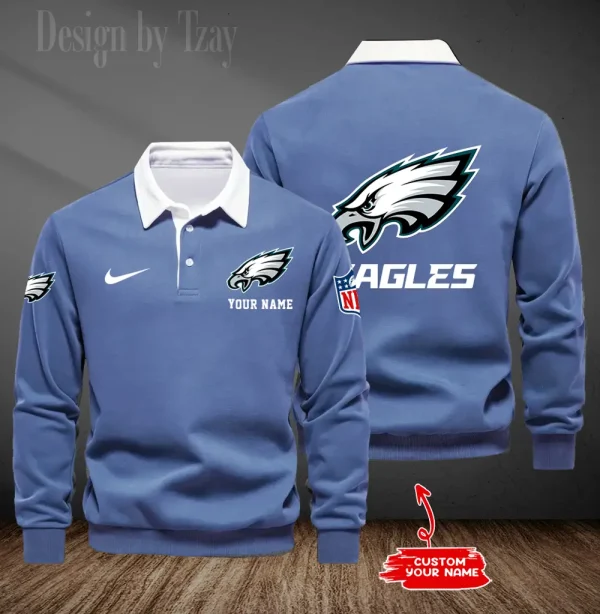 Philadelphia Eagles Long Sleeve Men's Golf Polo Shirt SPTLSMGPS026 - Image 2
