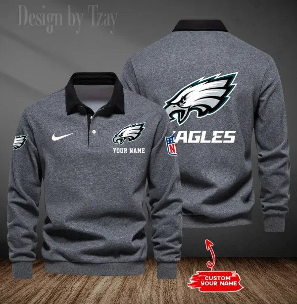 Philadelphia Eagles Long Sleeve Men's Golf Polo Shirt SPTLSMGPS026 - Image 3