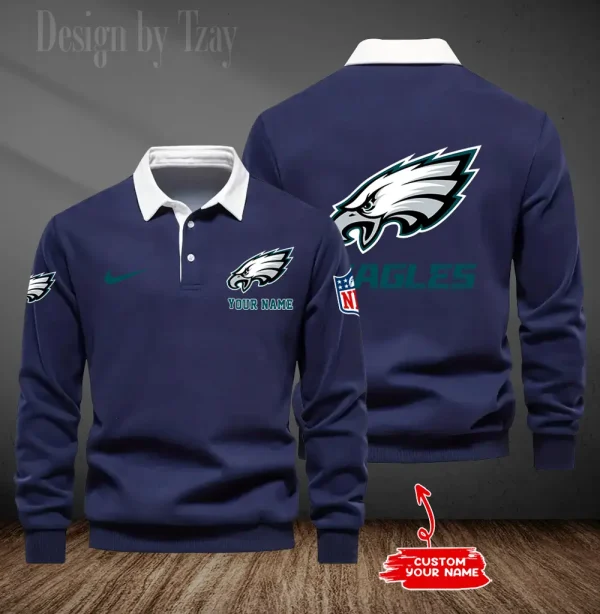 Philadelphia Eagles Long Sleeve Men's Golf Polo Shirt SPTLSMGPS026 - Image 4