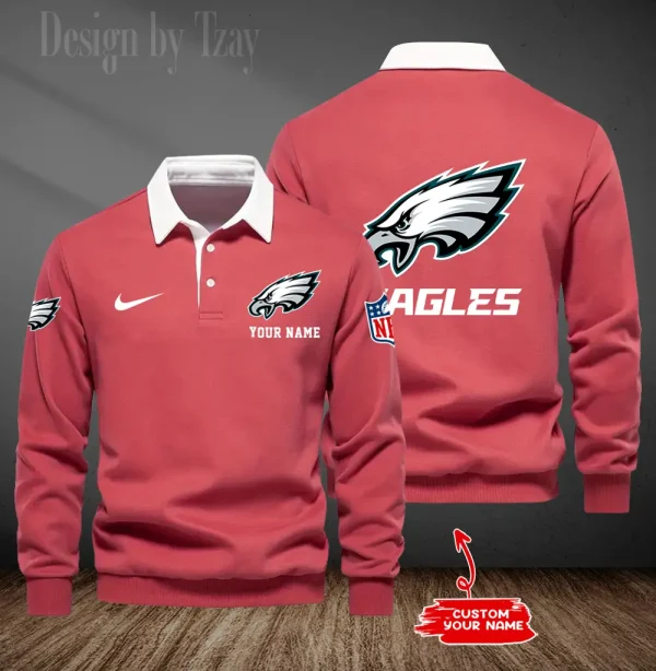 Philadelphia Eagles Long Sleeve Men's Golf Polo Shirt SPTLSMGPS026 - Image 5