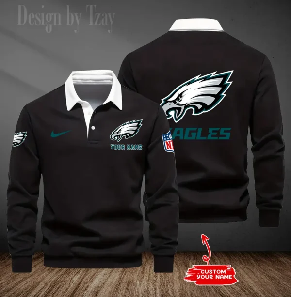 Philadelphia Eagles Long Sleeve Men's Golf Polo Shirt SPTLSMGPS026 - Image 6