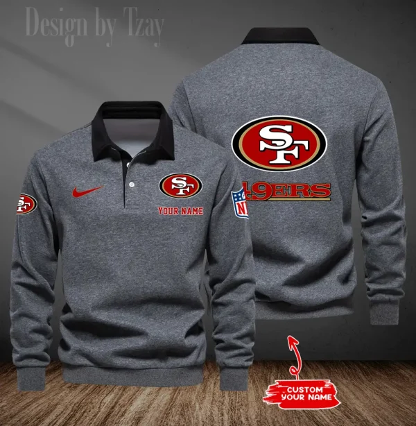 San Francisco 49ers Long Sleeve Men's Golf Polo Shirt SPTLSMGPS028 - Image 6