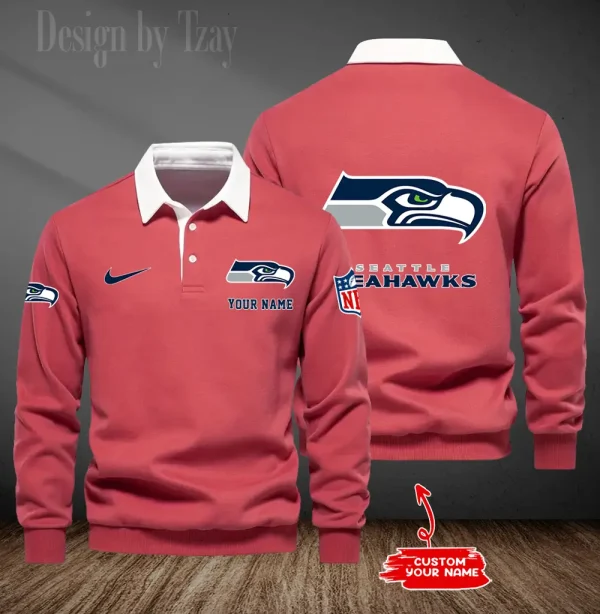 Seattle Seahawks Long Sleeve Men's Golf Polo Shirt SPTLSMGPS029 - Image 2
