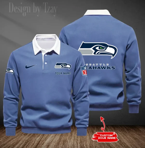 Seattle Seahawks Long Sleeve Men's Golf Polo Shirt SPTLSMGPS029 - Image 4