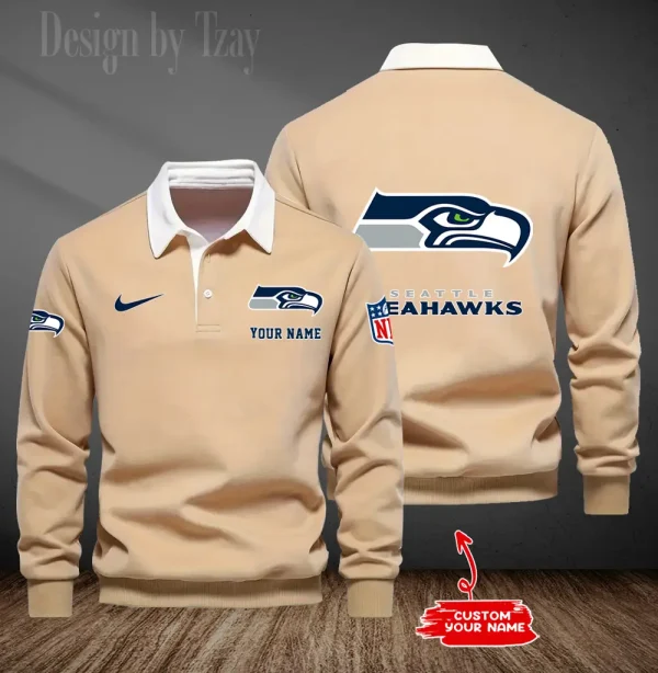 Seattle Seahawks Long Sleeve Men's Golf Polo Shirt SPTLSMGPS029 - Image 5