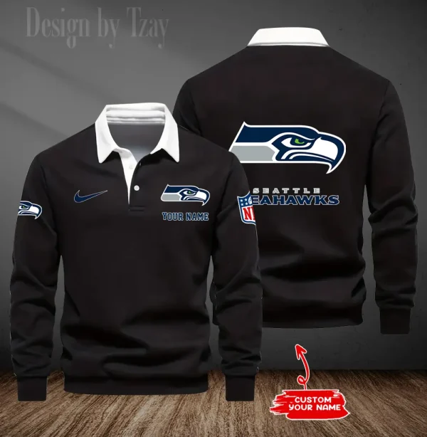 Seattle Seahawks Long Sleeve Men's Golf Polo Shirt SPTLSMGPS029 - Image 6